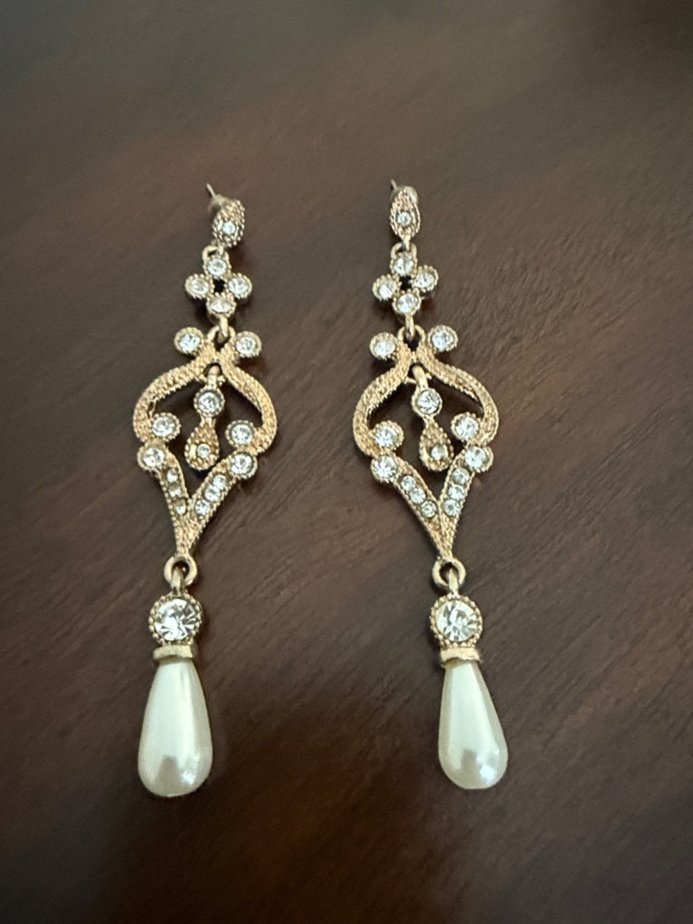 Gold Crystal and Pearl Drop Earrings - Elegant Bridal Jewelry